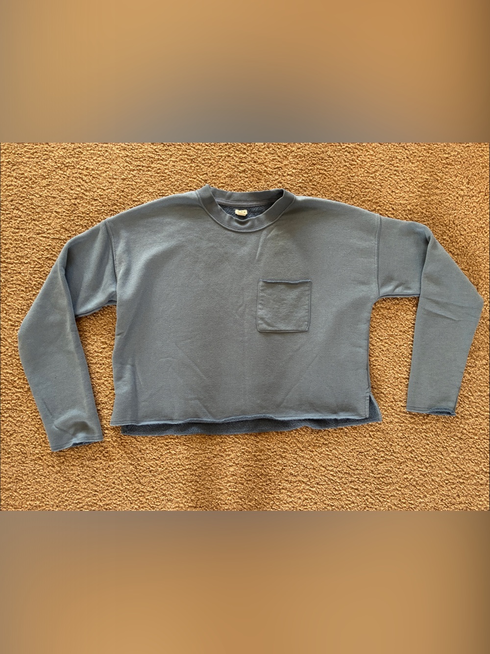 Aerie Slate Blue Cropped Crewneck Pocket Top